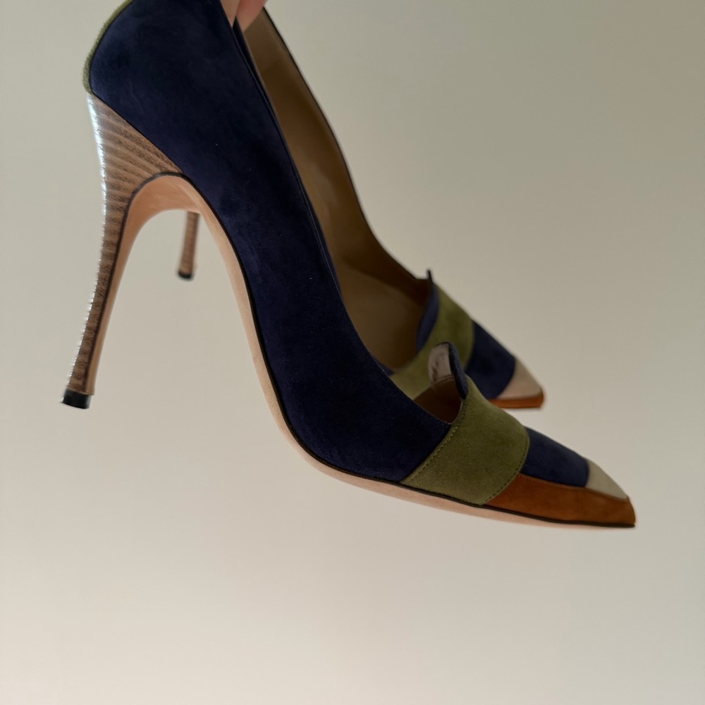 🍉Manolo Blahnik Suede Blue Green Durut Heels SATC - Picture 7 of 8